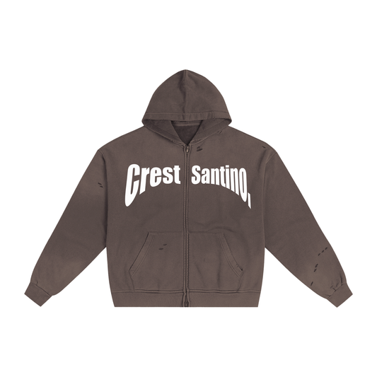 Hand-Frayed STRETCH LOGO ZIP-UP